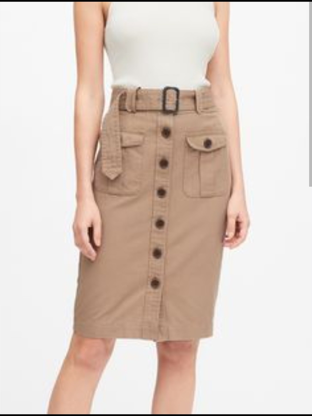 Banana Republic Button-Front Utility Midi Skirt in Tan Khaki | 0
